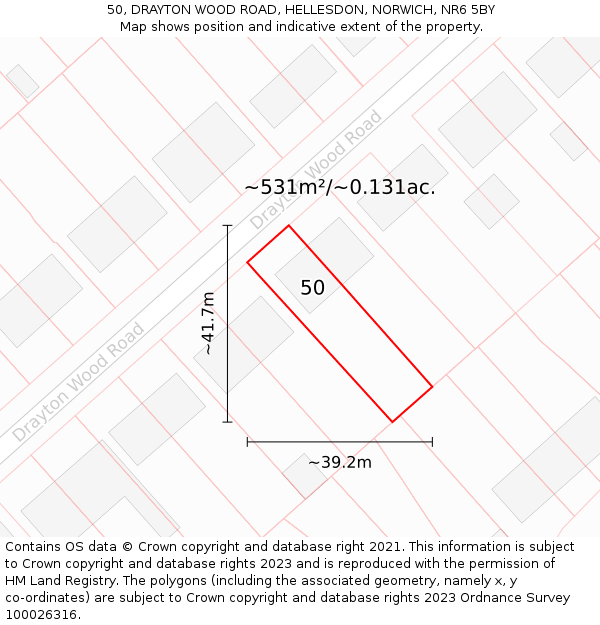 50, DRAYTON WOOD ROAD, HELLESDON, NORWICH, NR6 5BY: Plot and title map