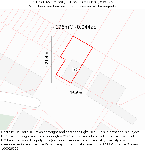 50, FINCHAMS CLOSE, LINTON, CAMBRIDGE, CB21 4NE: Plot and title map