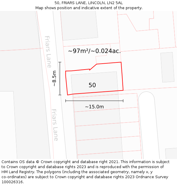 50, FRIARS LANE, LINCOLN, LN2 5AL: Plot and title map