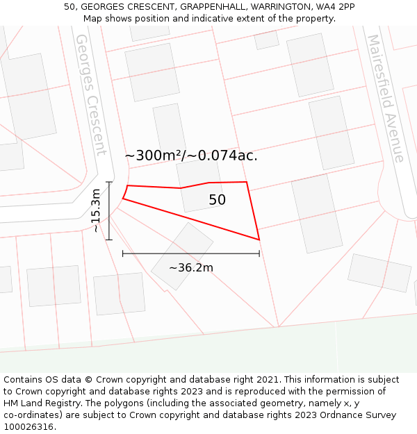 50, GEORGES CRESCENT, GRAPPENHALL, WARRINGTON, WA4 2PP: Plot and title map