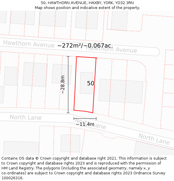 50, HAWTHORN AVENUE, HAXBY, YORK, YO32 3RN: Plot and title map