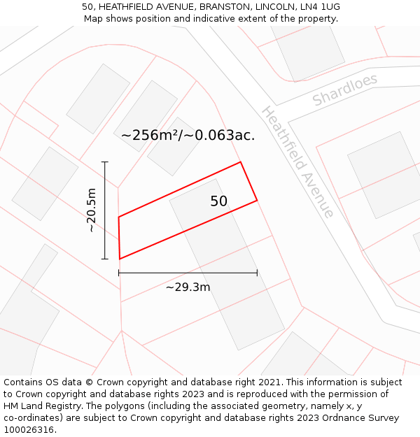 50, HEATHFIELD AVENUE, BRANSTON, LINCOLN, LN4 1UG: Plot and title map