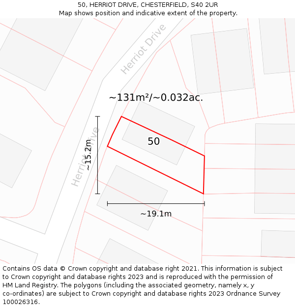 50, HERRIOT DRIVE, CHESTERFIELD, S40 2UR: Plot and title map