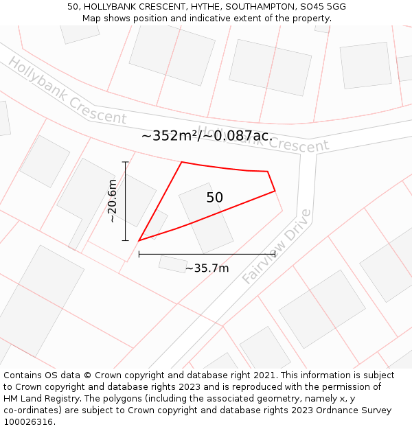 50, HOLLYBANK CRESCENT, HYTHE, SOUTHAMPTON, SO45 5GG: Plot and title map