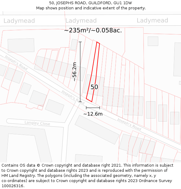 50, JOSEPHS ROAD, GUILDFORD, GU1 1DW: Plot and title map