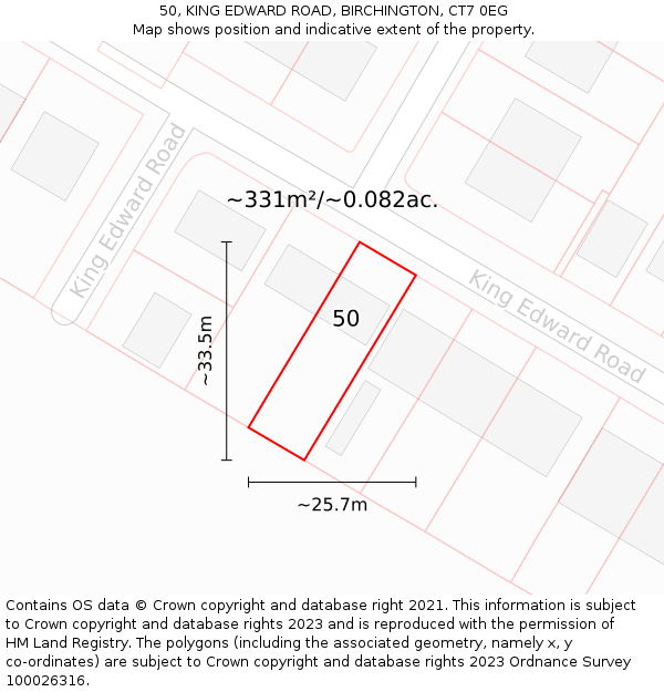 50, KING EDWARD ROAD, BIRCHINGTON, CT7 0EG: Plot and title map