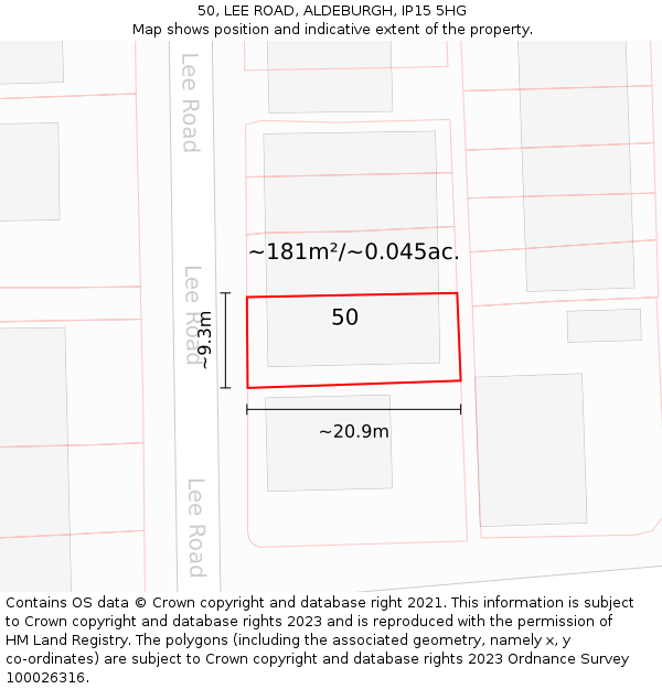 50, LEE ROAD, ALDEBURGH, IP15 5HG: Plot and title map