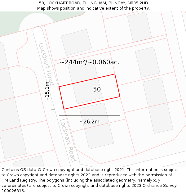 50, LOCKHART ROAD, ELLINGHAM, BUNGAY, NR35 2HB: Plot and title map