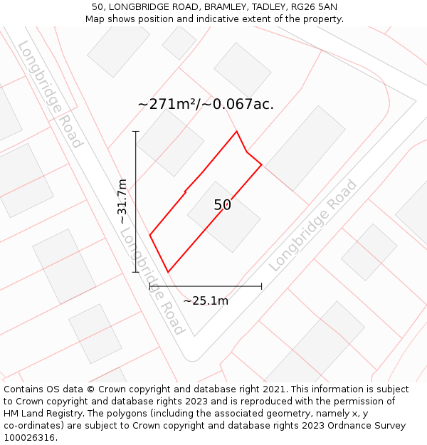 50, LONGBRIDGE ROAD, BRAMLEY, TADLEY, RG26 5AN: Plot and title map