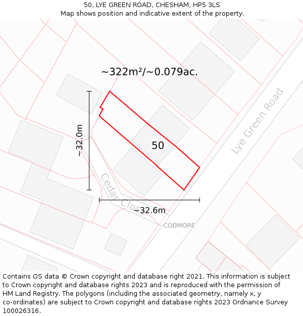 50, LYE GREEN ROAD, CHESHAM, HP5 3LS: Plot and title map