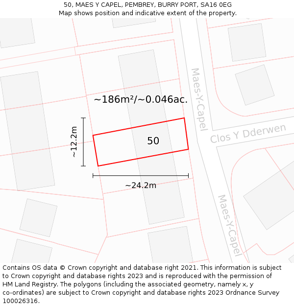 50, MAES Y CAPEL, PEMBREY, BURRY PORT, SA16 0EG: Plot and title map