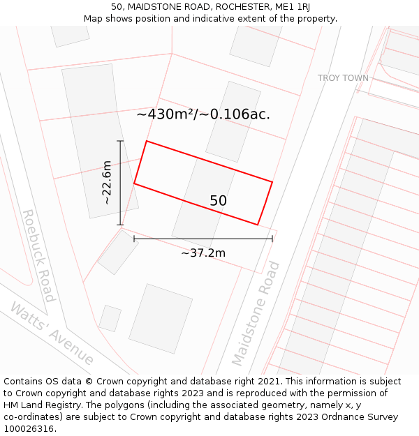 50, MAIDSTONE ROAD, ROCHESTER, ME1 1RJ: Plot and title map