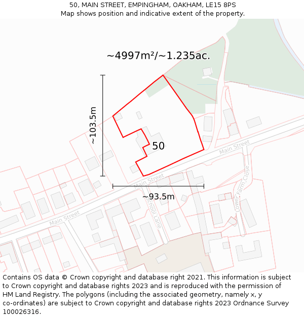 50, MAIN STREET, EMPINGHAM, OAKHAM, LE15 8PS: Plot and title map