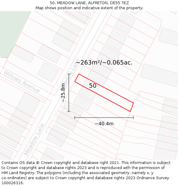 50, MEADOW LANE, ALFRETON, DE55 7EZ: Plot and title map