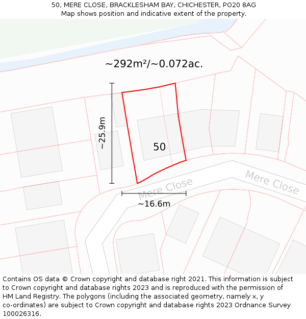 50, MERE CLOSE, BRACKLESHAM BAY, CHICHESTER, PO20 8AG: Plot and title map