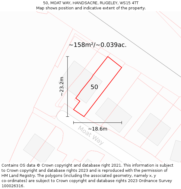 50, MOAT WAY, HANDSACRE, RUGELEY, WS15 4TT: Plot and title map