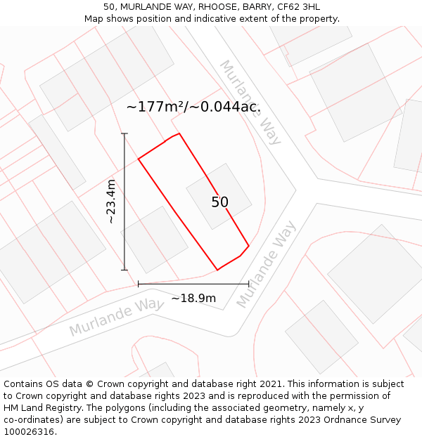 50, MURLANDE WAY, RHOOSE, BARRY, CF62 3HL: Plot and title map