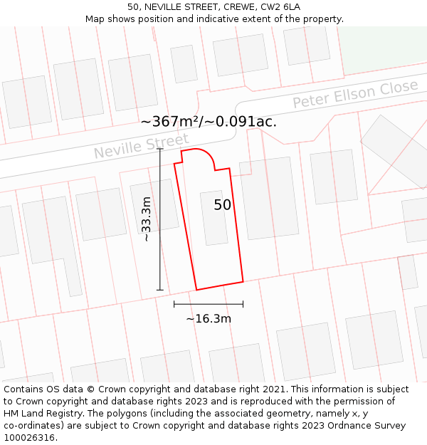 50, NEVILLE STREET, CREWE, CW2 6LA: Plot and title map