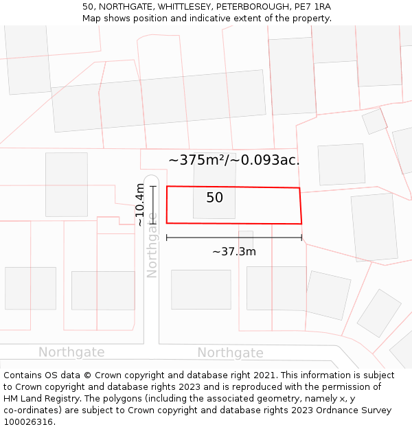 50, NORTHGATE, WHITTLESEY, PETERBOROUGH, PE7 1RA: Plot and title map