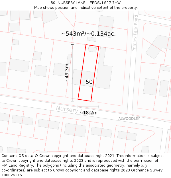 50, NURSERY LANE, LEEDS, LS17 7HW: Plot and title map