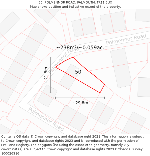 50, POLMENNOR ROAD, FALMOUTH, TR11 5UX: Plot and title map