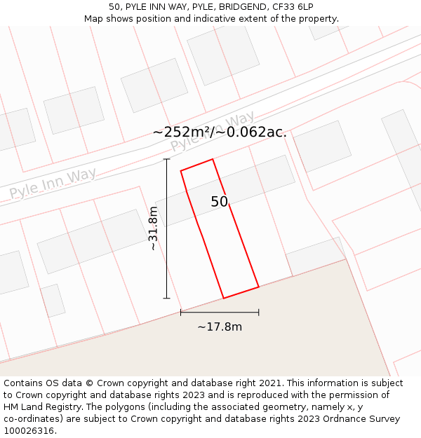 50, PYLE INN WAY, PYLE, BRIDGEND, CF33 6LP: Plot and title map