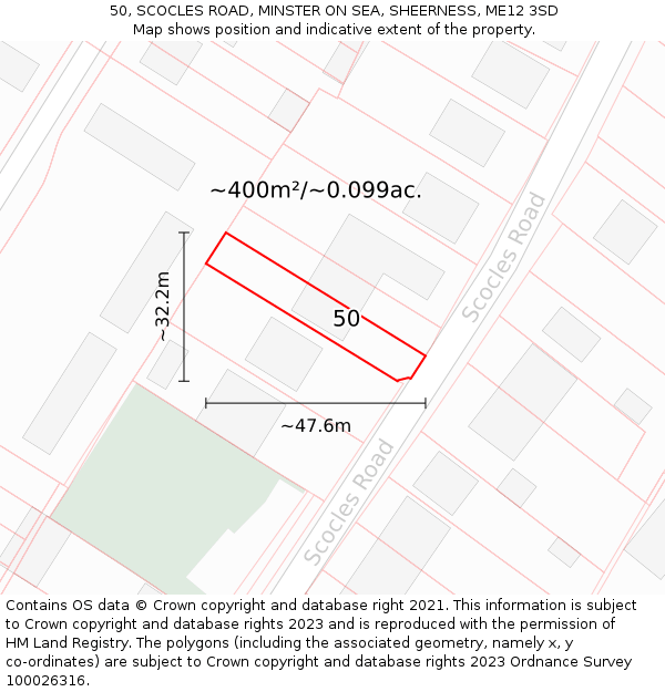 50, SCOCLES ROAD, MINSTER ON SEA, SHEERNESS, ME12 3SD: Plot and title map