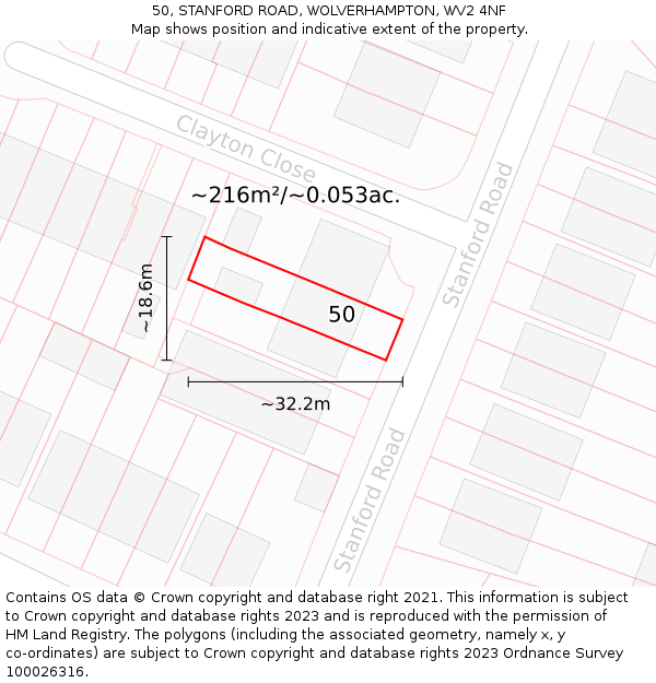 50, STANFORD ROAD, WOLVERHAMPTON, WV2 4NF: Plot and title map