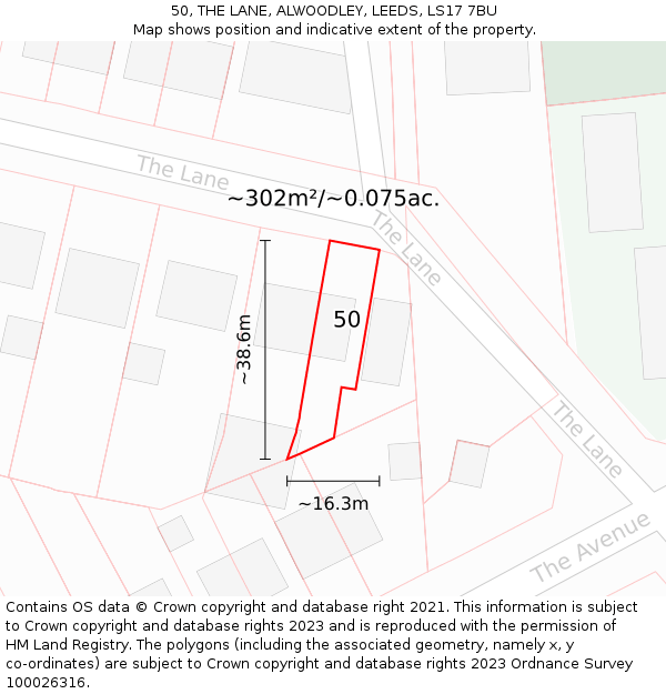 50, THE LANE, ALWOODLEY, LEEDS, LS17 7BU: Plot and title map