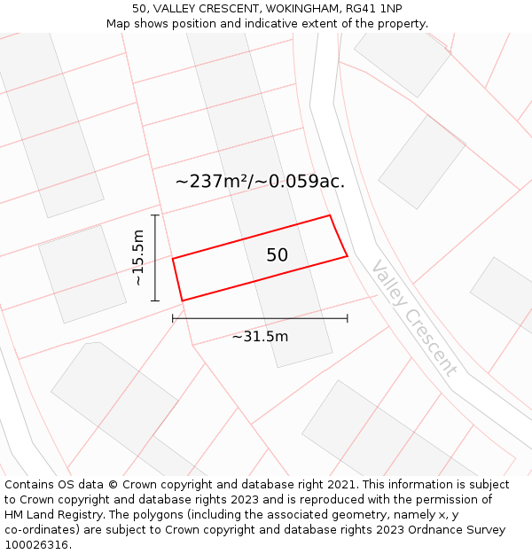 50, VALLEY CRESCENT, WOKINGHAM, RG41 1NP: Plot and title map