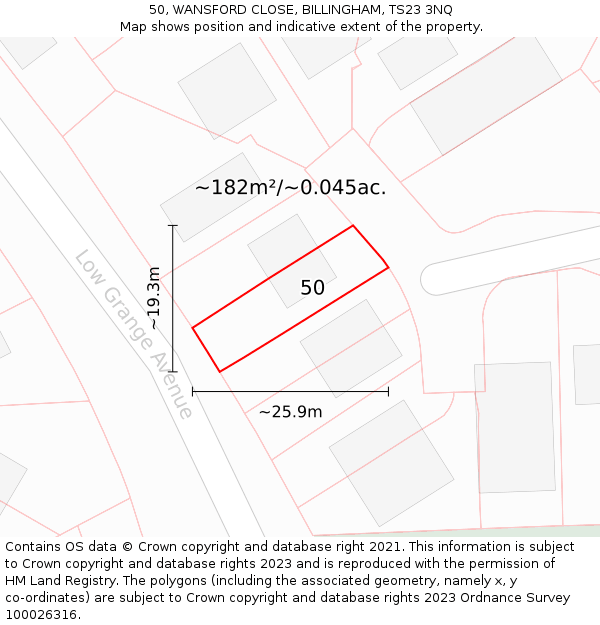 50, WANSFORD CLOSE, BILLINGHAM, TS23 3NQ: Plot and title map