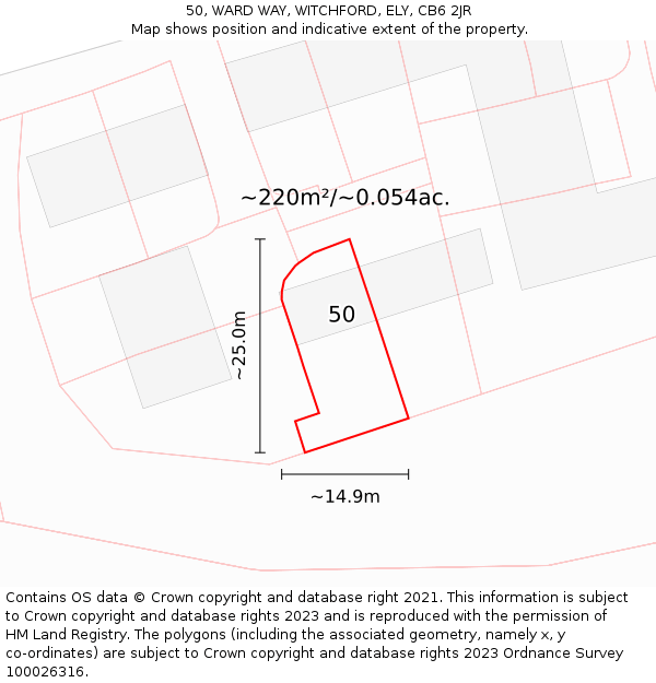 50, WARD WAY, WITCHFORD, ELY, CB6 2JR: Plot and title map