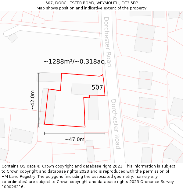 507, DORCHESTER ROAD, WEYMOUTH, DT3 5BP: Plot and title map