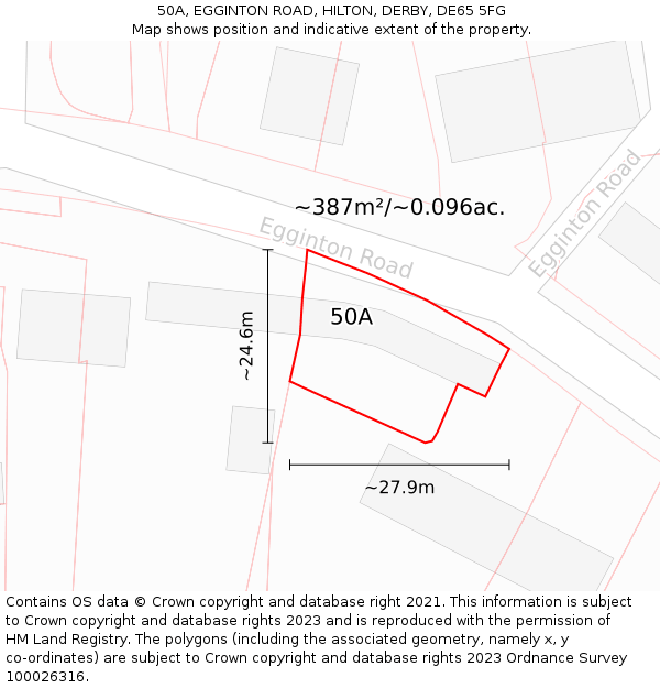 50A, EGGINTON ROAD, HILTON, DERBY, DE65 5FG: Plot and title map