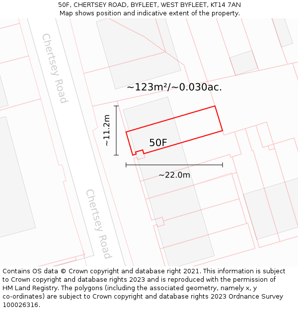 50F, CHERTSEY ROAD, BYFLEET, WEST BYFLEET, KT14 7AN: Plot and title map