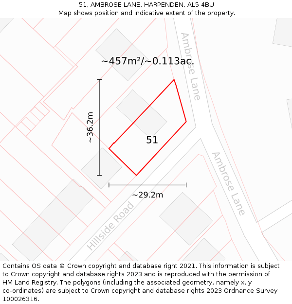 51, AMBROSE LANE, HARPENDEN, AL5 4BU: Plot and title map