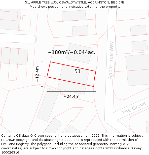 51, APPLE TREE WAY, OSWALDTWISTLE, ACCRINGTON, BB5 0FB: Plot and title map