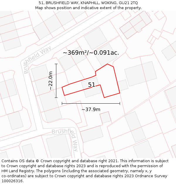51, BRUSHFIELD WAY, KNAPHILL, WOKING, GU21 2TQ: Plot and title map