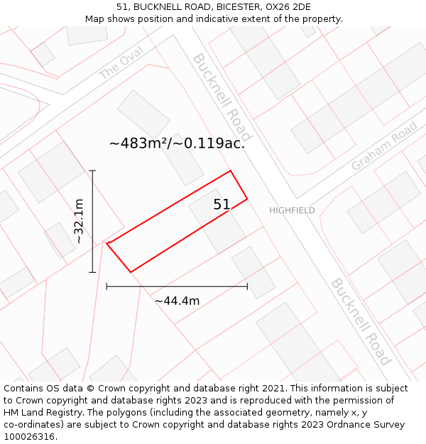 51, BUCKNELL ROAD, BICESTER, OX26 2DE: Plot and title map