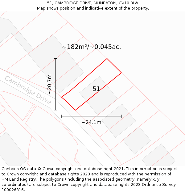 51, CAMBRIDGE DRIVE, NUNEATON, CV10 8LW: Plot and title map