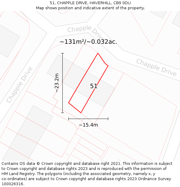 51, CHAPPLE DRIVE, HAVERHILL, CB9 0DU: Plot and title map