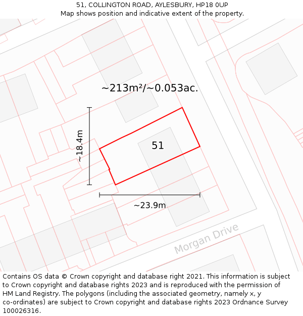 51, COLLINGTON ROAD, AYLESBURY, HP18 0UP: Plot and title map