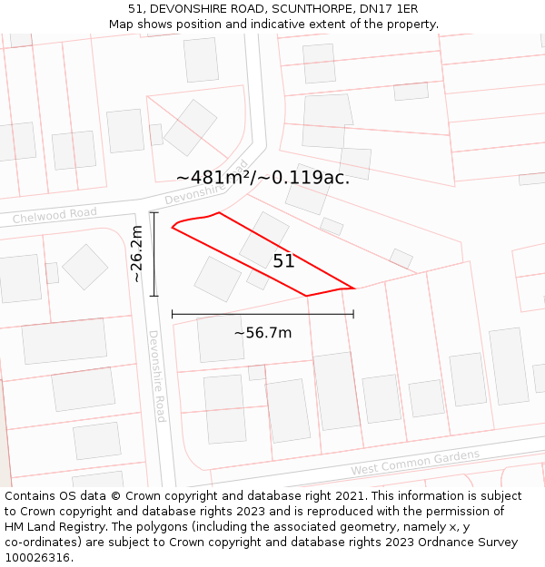 51, DEVONSHIRE ROAD, SCUNTHORPE, DN17 1ER: Plot and title map