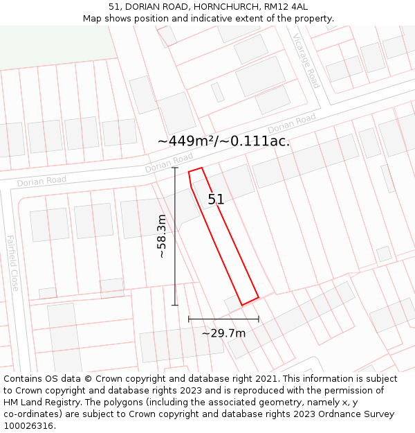 51, DORIAN ROAD, HORNCHURCH, RM12 4AL: Plot and title map