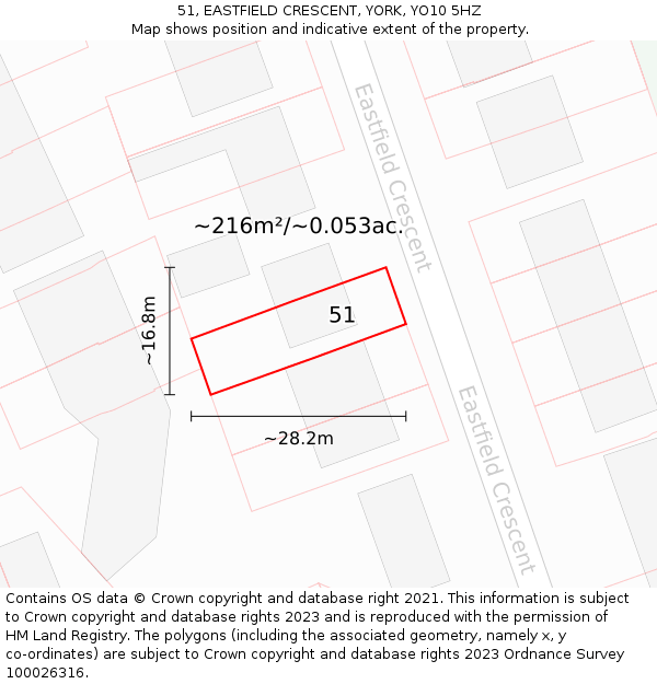 51, EASTFIELD CRESCENT, YORK, YO10 5HZ: Plot and title map