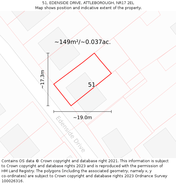 51, EDENSIDE DRIVE, ATTLEBOROUGH, NR17 2EL: Plot and title map