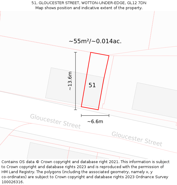 51, GLOUCESTER STREET, WOTTON-UNDER-EDGE, GL12 7DN: Plot and title map