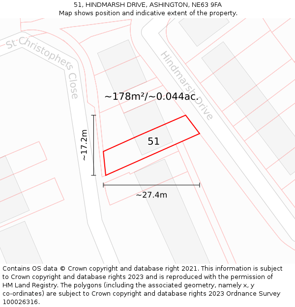 51, HINDMARSH DRIVE, ASHINGTON, NE63 9FA: Plot and title map