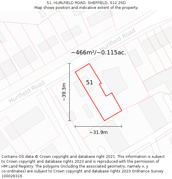 51, HURLFIELD ROAD, SHEFFIELD, S12 2SD: Plot and title map