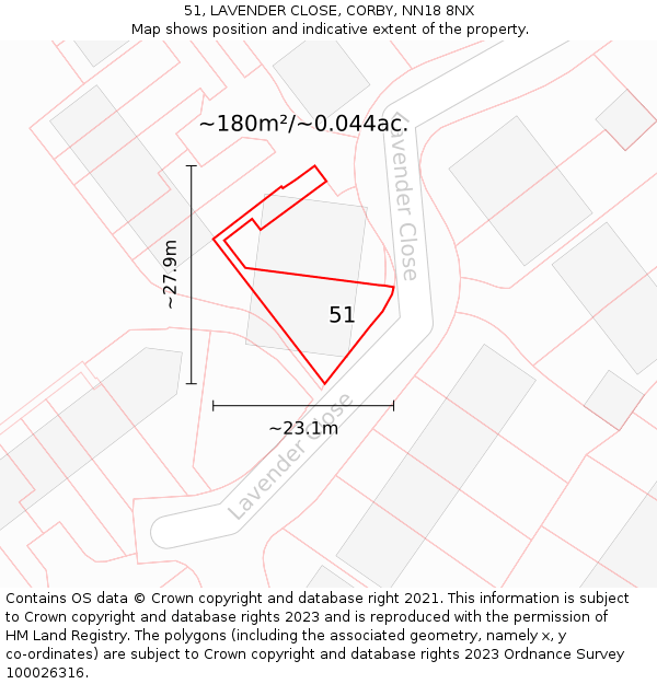 51, LAVENDER CLOSE, CORBY, NN18 8NX: Plot and title map